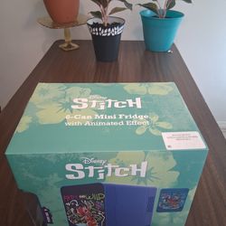 Disney Stitch mini fridge 6-can with animated effect.