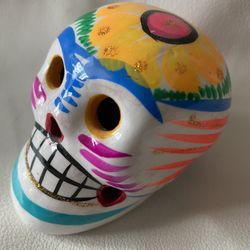 Ceramic Hand Painted "Day Of The Dead" Sugar Skull Made In Mexico Dia De Muertos
