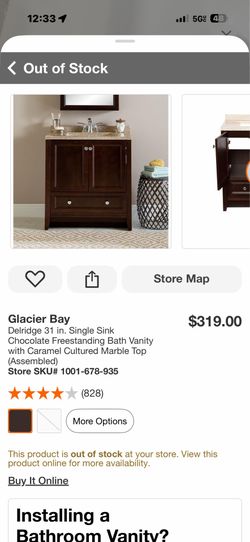 Glacier Bay Delridge 31 in. Single Sink Chocolate Freestanding Bath Vanity with Caramel Cultured Marble Top