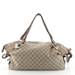 Authentic Gucci GG Monogram Supreme Bamboo Bar Medium Shoulder Tote Bag