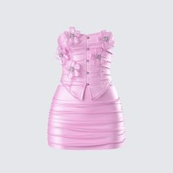 Rivi Pink Flower Corset Set ,Top:S Bottom:S