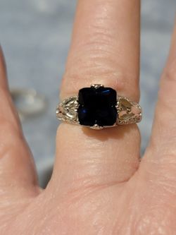 Beautiful Solid 925 Silver With A 3 Ct. Natural Blue Sapphire Princess Cut. Size 6.