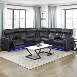 Brand New Black Or Brown Synthetic Leather Power LED Reclining Sectional (118 x 118 x 41.5H)