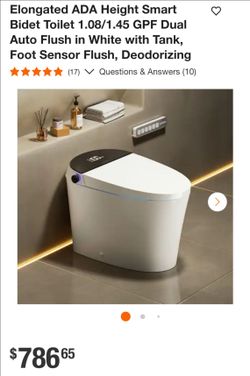 Elongated ADA Smart Bidet Toilet White