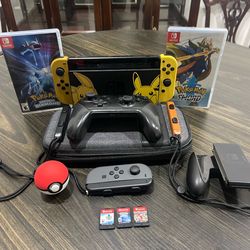 Nintendo Switch Bundle – Pokémon Let’s Go Pikachu + Poké Ball Plus, Pro Controller, 3 Games & Accessories