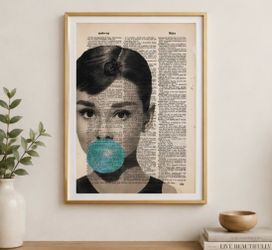Audrey Hepburn Bubble Gum Vintage Dictionary Page Art 8” x 10”