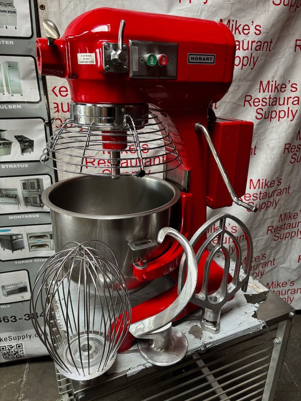 20 Quart Red Hobart A-200 Mixer NSF With Bowl Safety Cage Guard & 3 NEW Attachments 115V #2671
