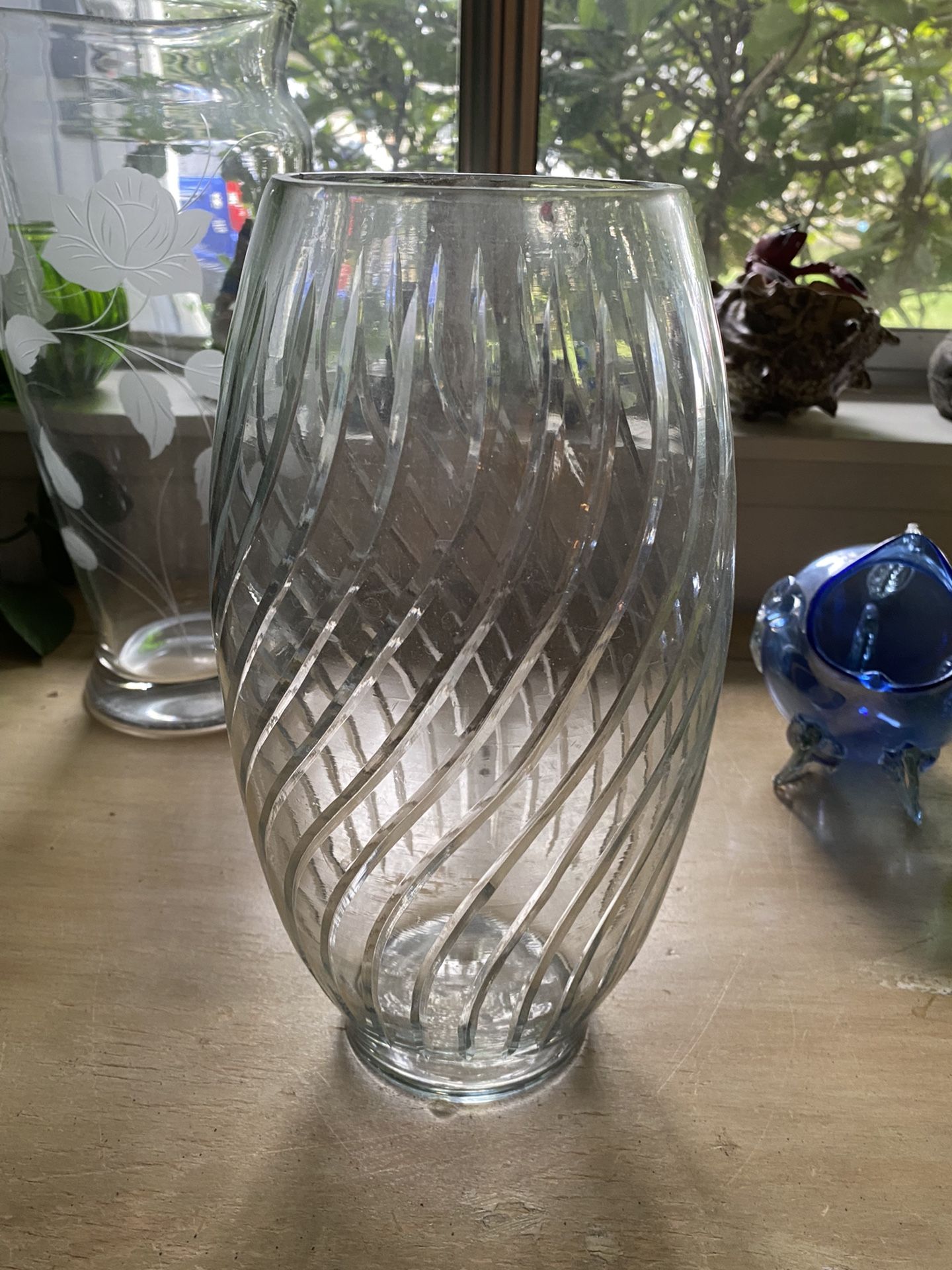 12 Inch Glass Etched Vase. 