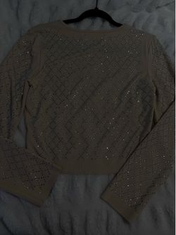 Rhinestone long sleeve, Tan . Large