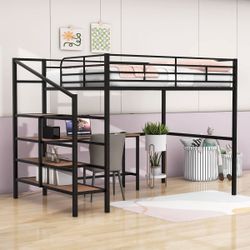 Full Metal Loft Bed with Desk & Stairs