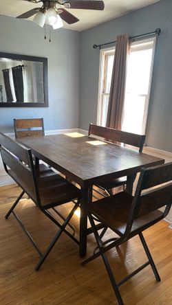 Dinning room table two chairs two bench seats for six people