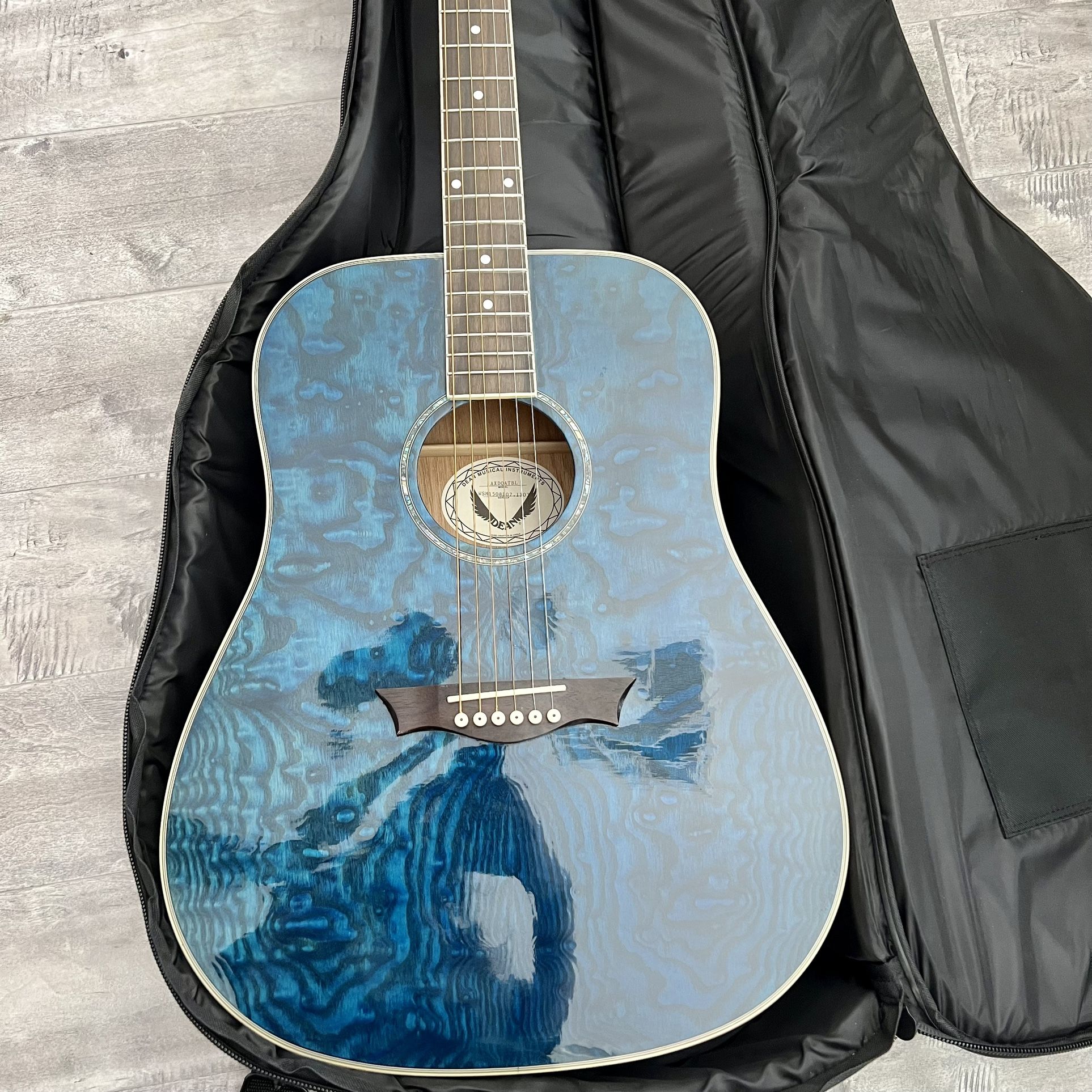 Dean AXS Dread Quilt Ash Trans Blue Acoustic Guitar
