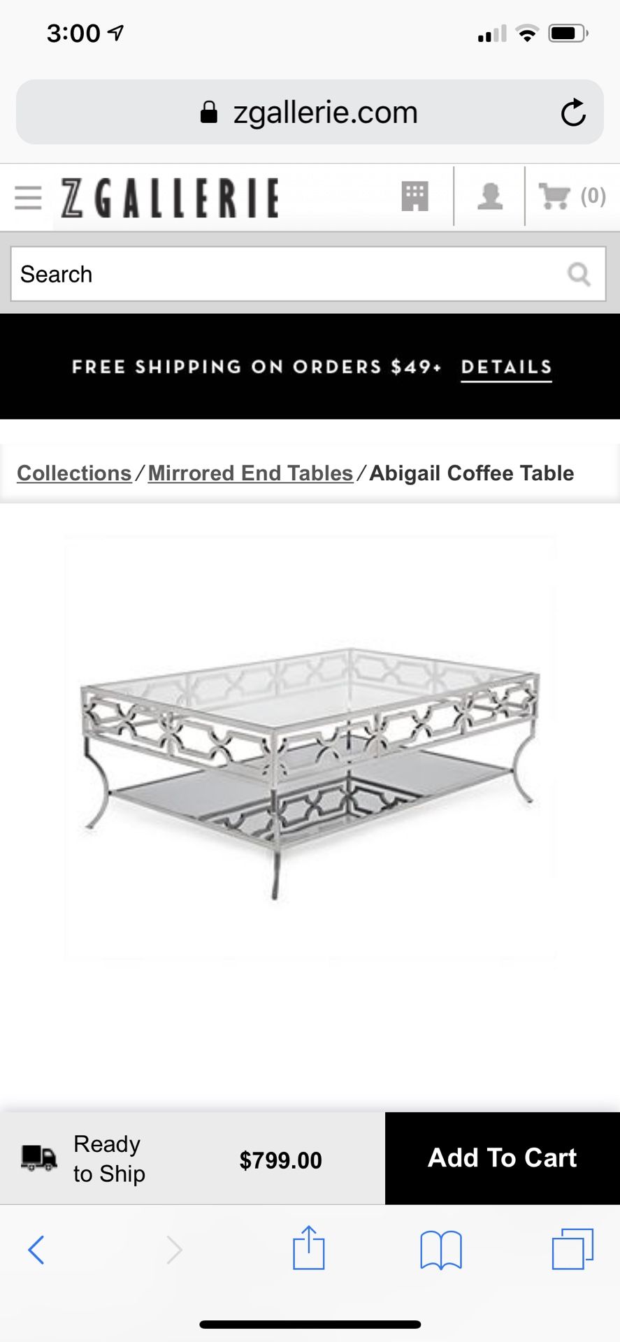 Z Gallerie Abigail Coffee Table and End Table