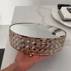 New Elegant Cake Stand, Crystal Mirror Dessert Display with Rose Gold Frame for Wedding, Birthday, Party Table, Cupcake. 12” D X 3.5” H Was $60