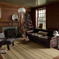 Loloi Leanne Ford Weatherstaff Collection WTS-03 Natural/Olive 5'-0" x 7'-6" Area Rug Jute, Striped, Neutral, Living Room, Bedroom, Dining Room  Color