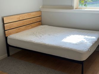 Full Size Bed Frame with Wooden Headboard (59" Wide) + Mattress