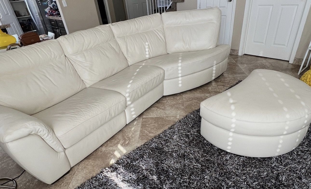 Natuzzi Italia -Phoenix collection Italian Leather Sectional + Ottoman