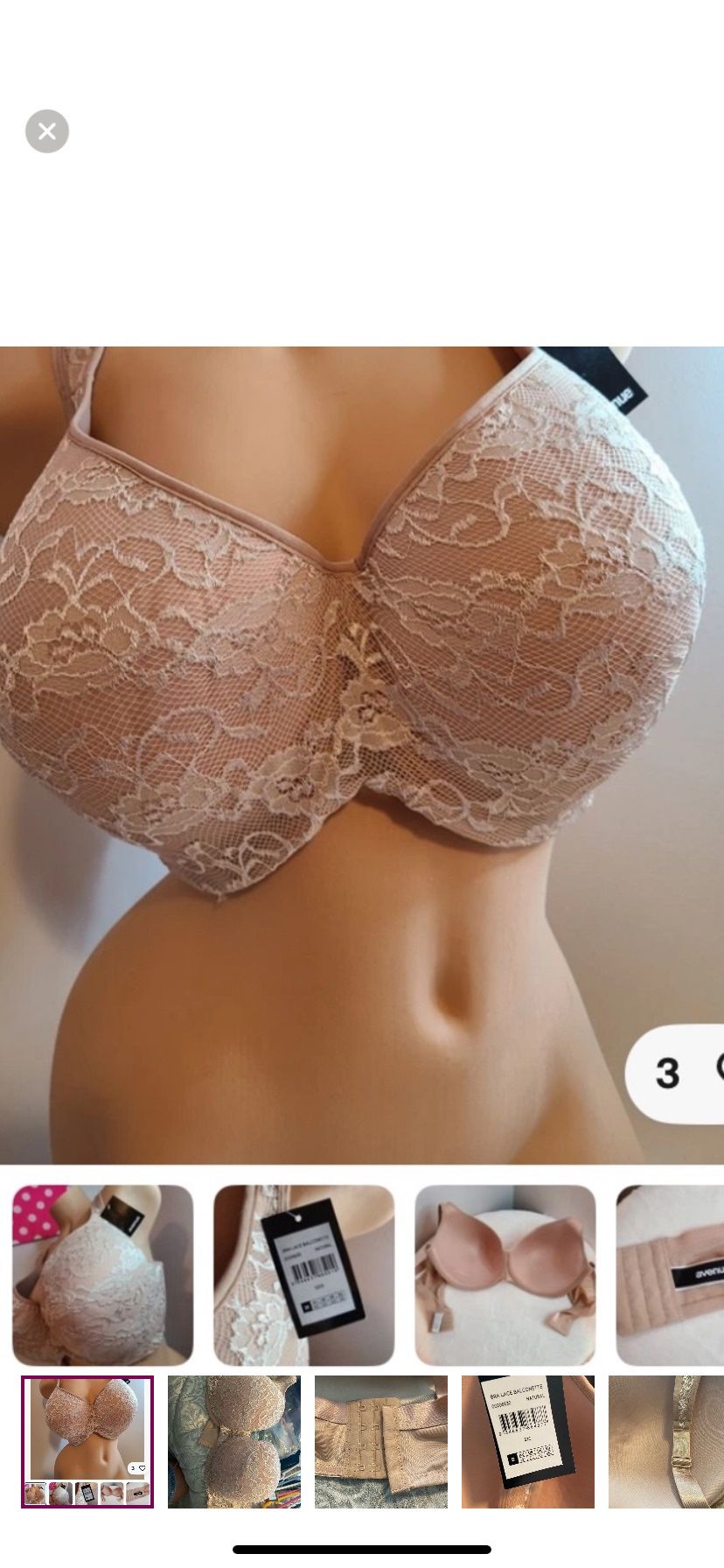 NWT Avenue Body Lace Balconette Underwire Bra Plus Size 52C, cream color