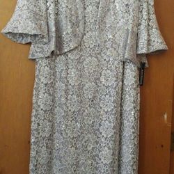 Silver Stretch Sequin Lace Dress