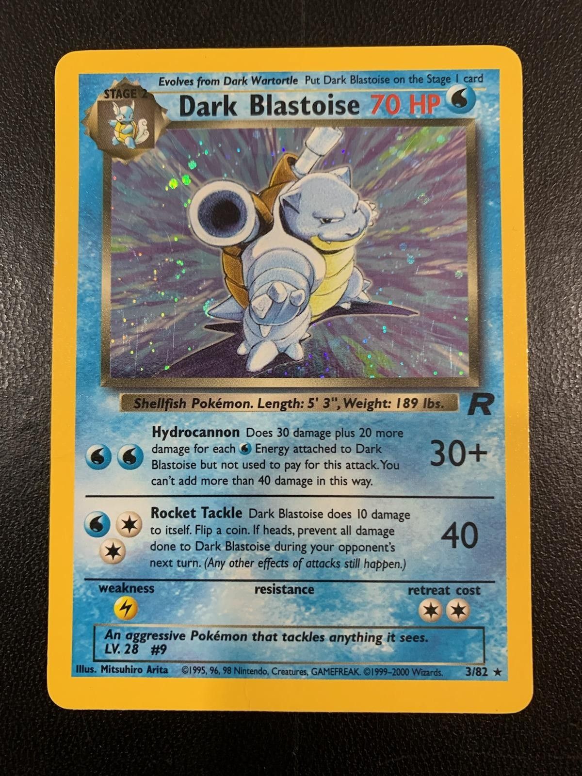 Dark Blastoise 1995 Holo Pokemon card. Light use