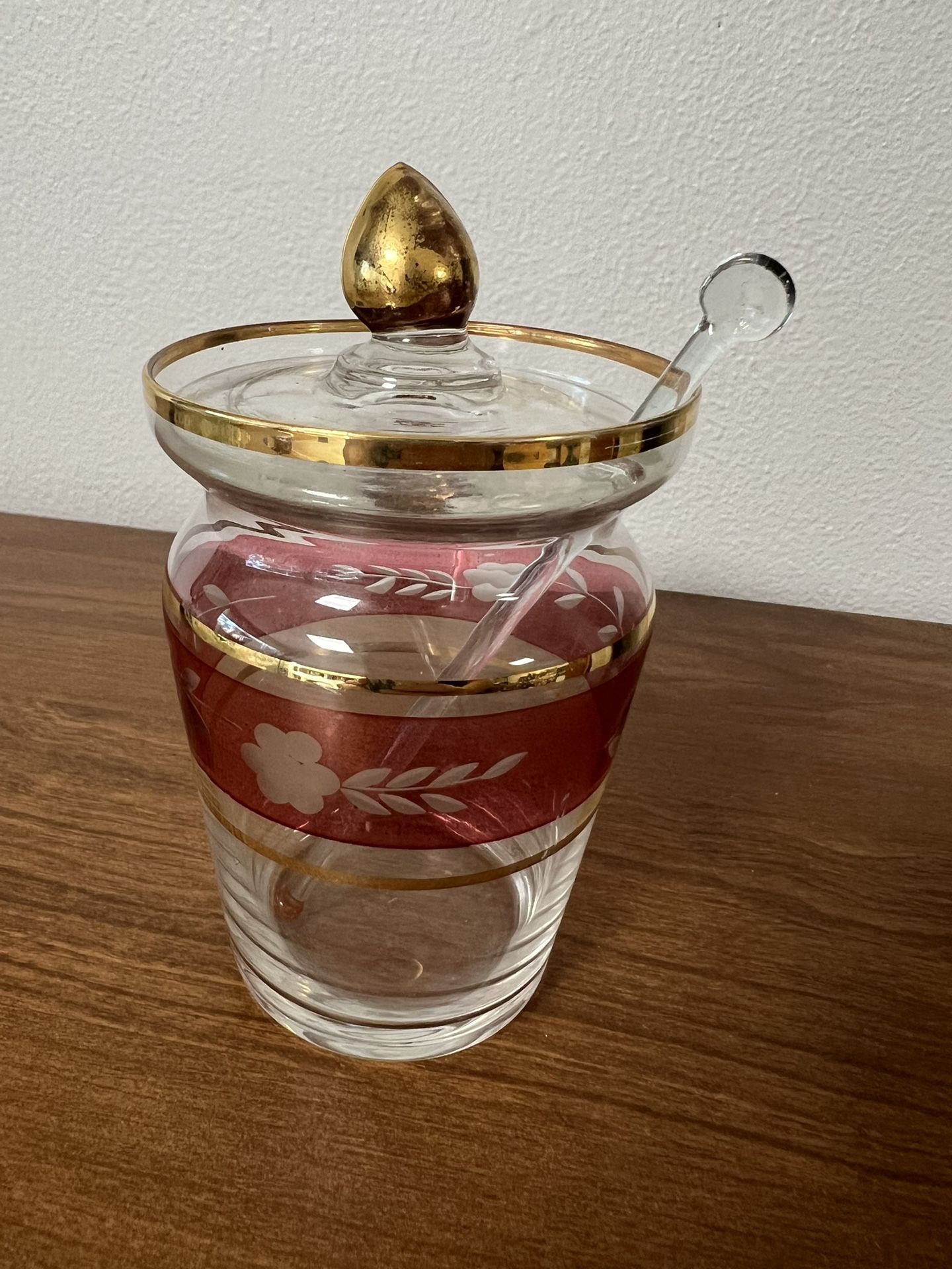 Vintage Jelly Jam Glass - Etched With Gold Trim RARE 1910 Era