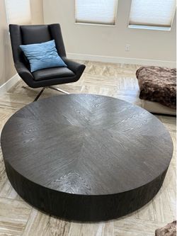 RH 60” Round coffee table in espresso Brown with gold trim