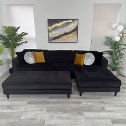 SECTIONAL COUCH [ CITY FURNITURE] Ottoman Fabric Black - FREE DELIVERY 