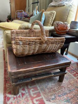 Vintage handmade, wicker fire log carrier