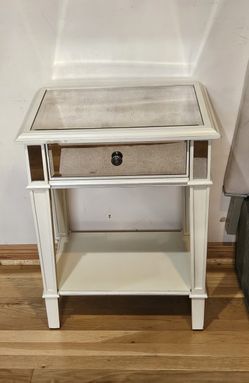 Pier 1 Imports White Wood Sofa Side End Table Mirror Nightstand Mirrored Night Stand Console Bedroom Entry