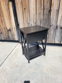 Nightstand with Drawer, Modern X-Design Side End Table, Bedside Storage Shelf for Bedroom, Living Room, Home Office, Black