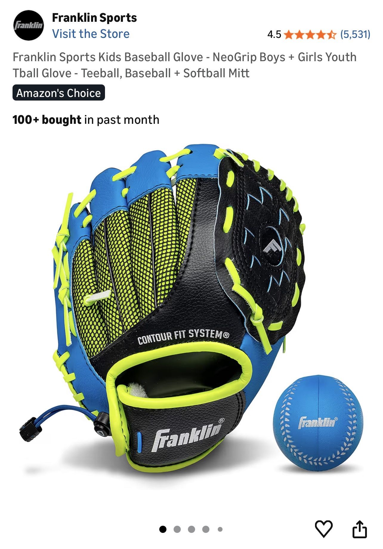 Franklin Sports Kids Teeball, Baseball, Softball Glove With Ball