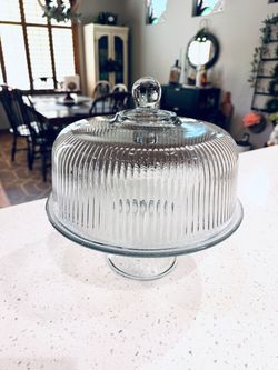 Anchor Hocking Monaco Glass Cake Stand & Ribbed Dome Set – 2-in-1 Punch Bowl