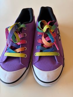 Girls Sz 3.5 DC Purple Tennis Shoes Rainbow Laces Like New
