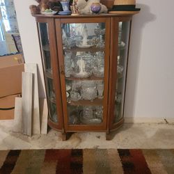 solid oak includes crystal cut glass cabinet