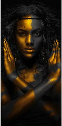 Black and Gold African Nude Woman Cuadros Canvas Painting Posters and Prints Scandinavian Wall Art Picture for Living Room Decor 45h×19w inch