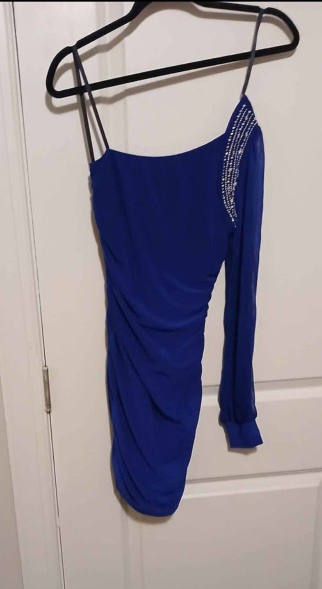 One Sleeve Dress With Rhinestone