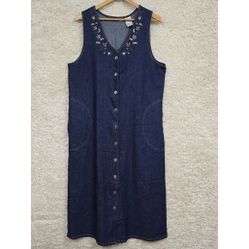 Vtg White Stag Dress Large Blue Denim Embroidered Pocket Western Modest READ 