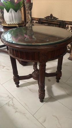 Cherrywood end table with glass