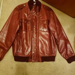 Red Leather Bomber Coat "2X"