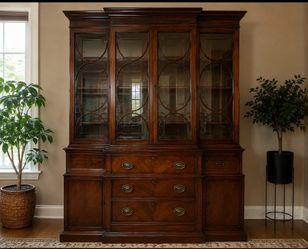 1940s Flame Mahogany Bubble Glass Secretary / China Cabinet – 58” x 80”