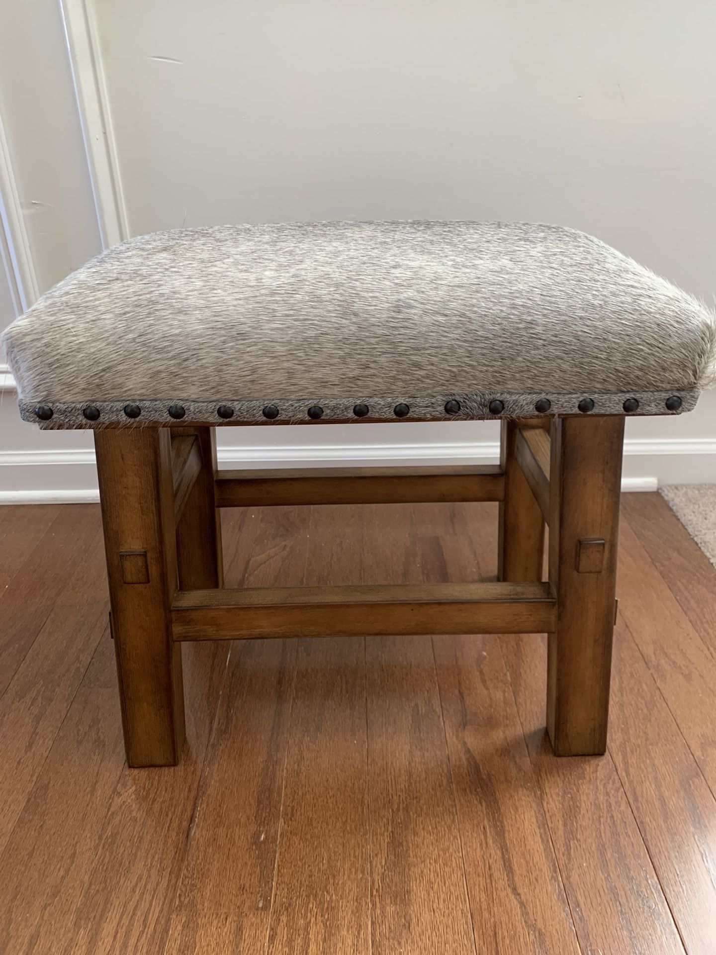 Pottery Barn Caden hair on hide stool ottoman