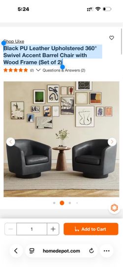 Black PU Leather Upholstered 360° Swivel Accent Barrel Chair with Wood Frame (Set of 2)