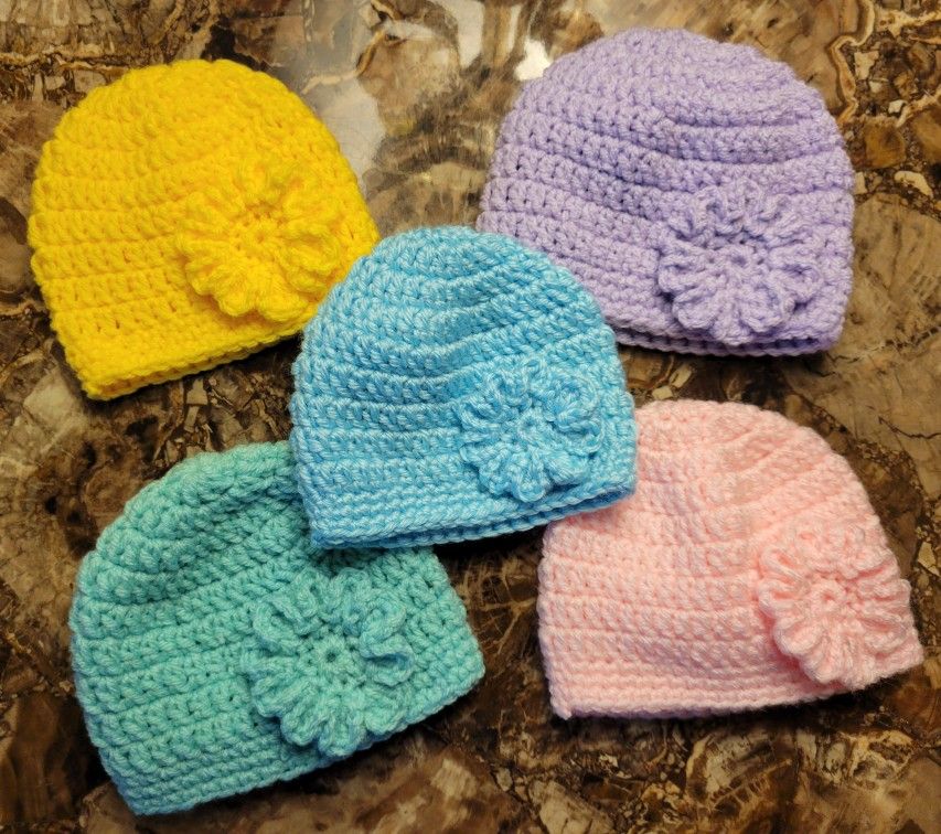 Handmade crocheted baby hats. $5 Each