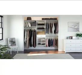 14 in. D x 96 in. W x 72 in. H Classic White Perfect Fit Wood Closet Kit