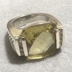 David Yurman Women’s Ring Silver Signet Large Yellow Cushion Gemstone Metal Band