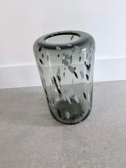 Large Smoke Gray Speckled Art Glass Vase