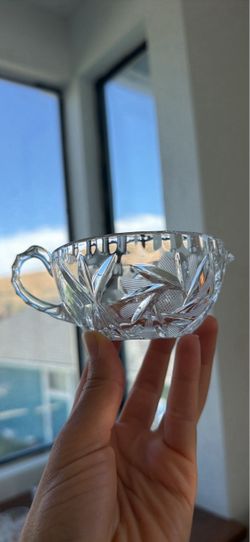 Antique American Brilliant Period Cut Glass Handled Nappy / Bonbon Dish