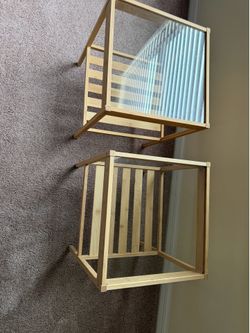 IKEA NESNA bamboo bedside tables with two StyleCraft Home Collection bronze and glass table lamps