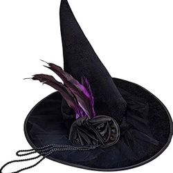 Halloween Wicked Witch Hat - Gothic Velvet Black Witch Hat with Large Feathers and Choker Necklace Pick Up NEAR MLK/Craig 