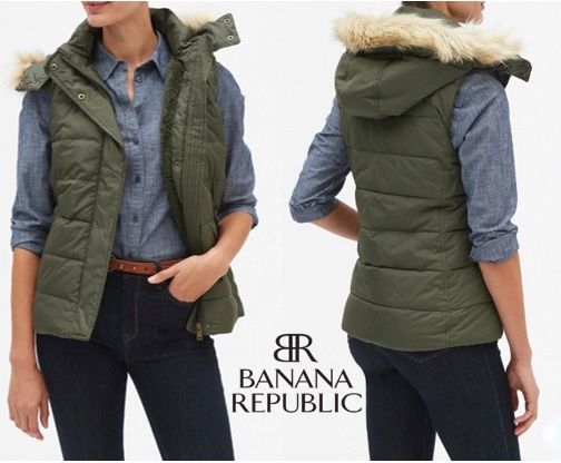Banana Republic Faux Fur Hood Puffer Vest Size Small